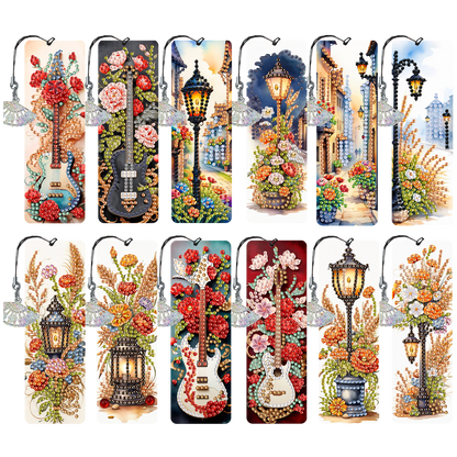 12Pcs Flower Scenery DIY Diamond Painting Bookmarks for Reading Enthusiasts