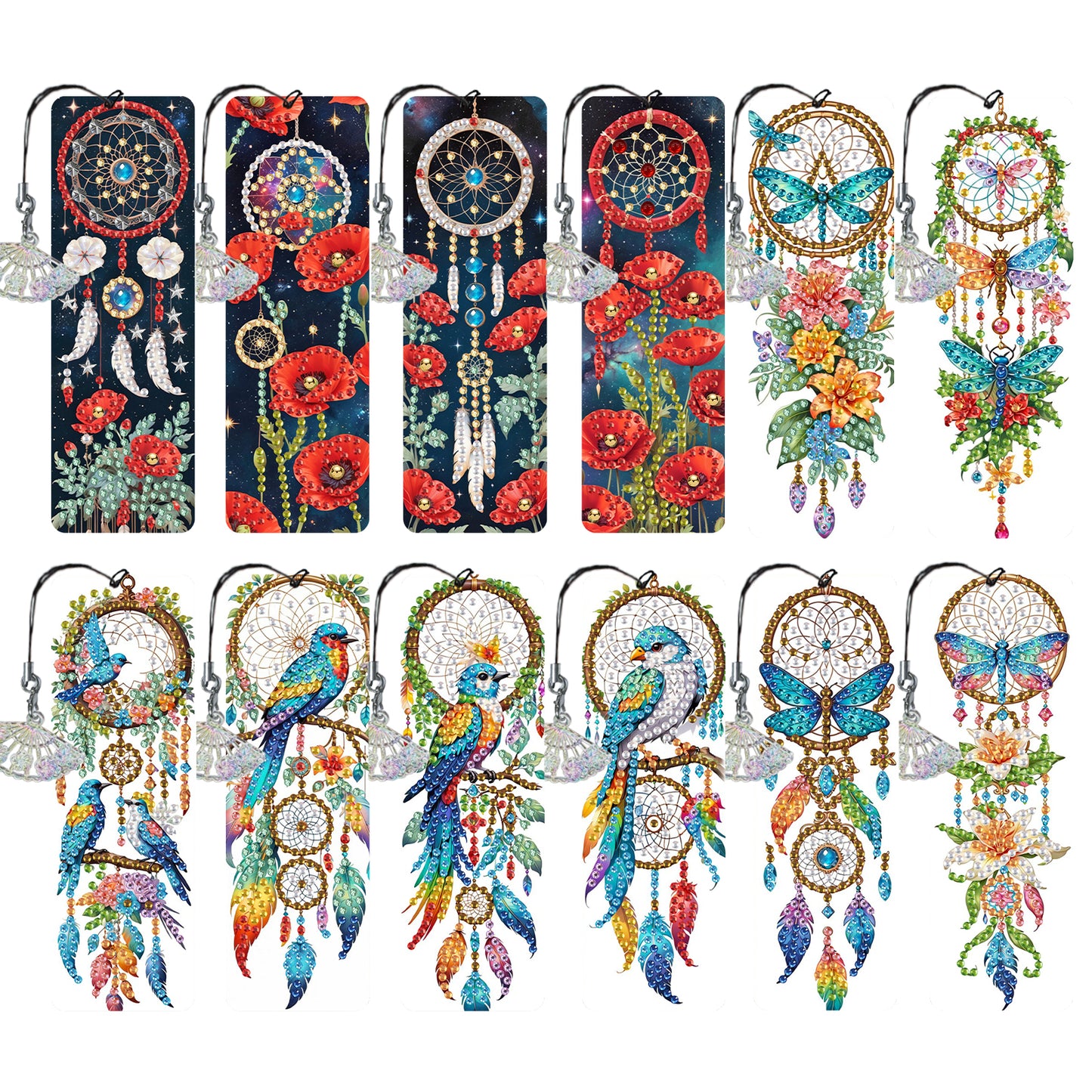 12Pcs Dreamcatcher DIY Diamond Painting Bookmarks Readers Home Office Book Decor