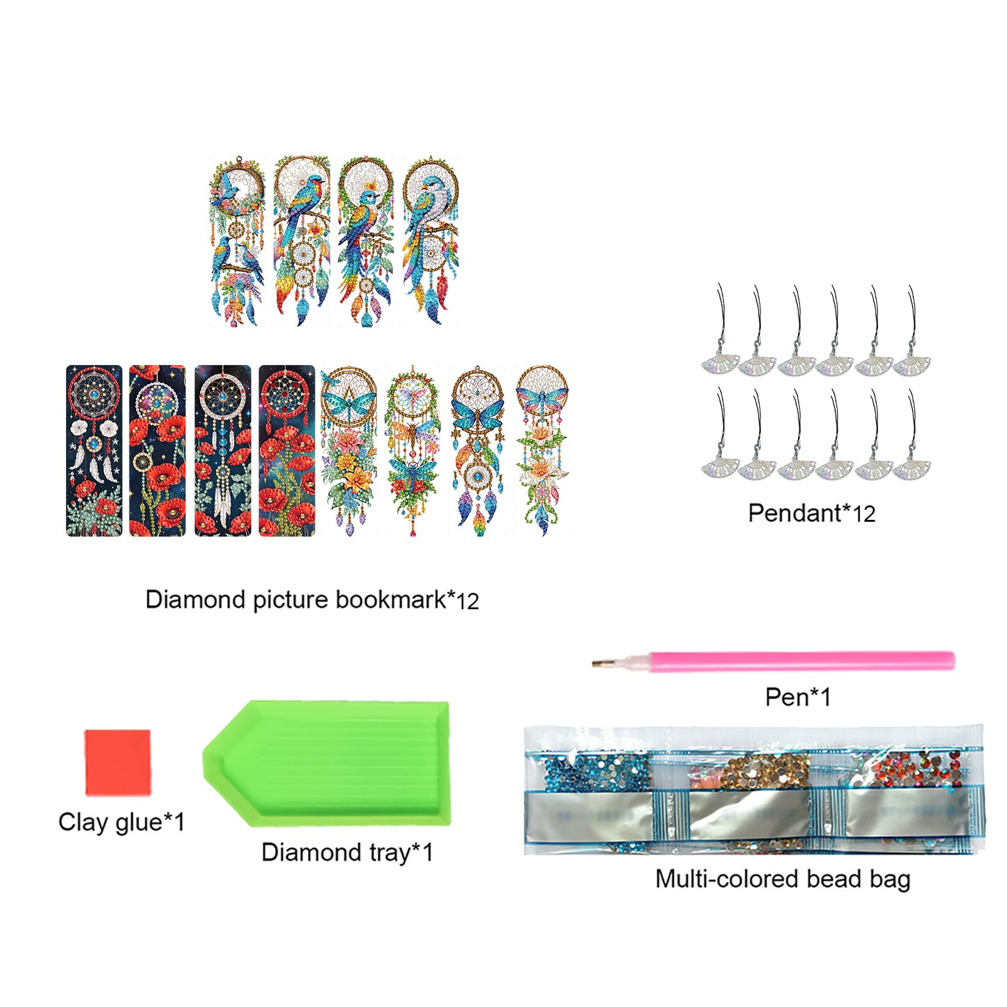 12Pcs Dreamcatcher DIY Diamond Painting Bookmarks Readers Home Office Book Decor