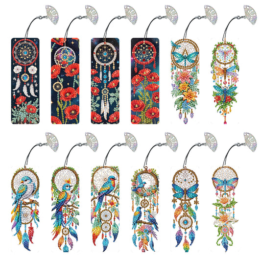 12Pcs Dreamcatcher DIY Diamond Painting Bookmarks Readers Home Office Book Decor