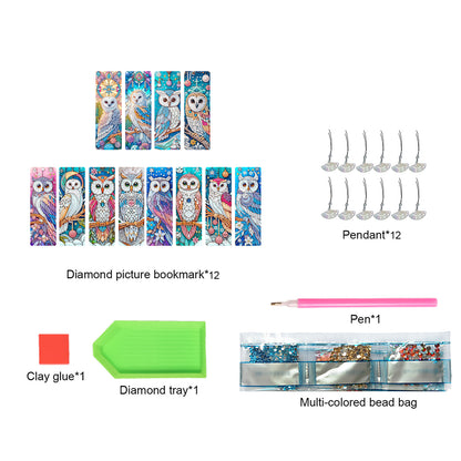 12Pcs Owl DIY Diamond Painting Bookmarks for Book Lovers Mosaic Art Supplies