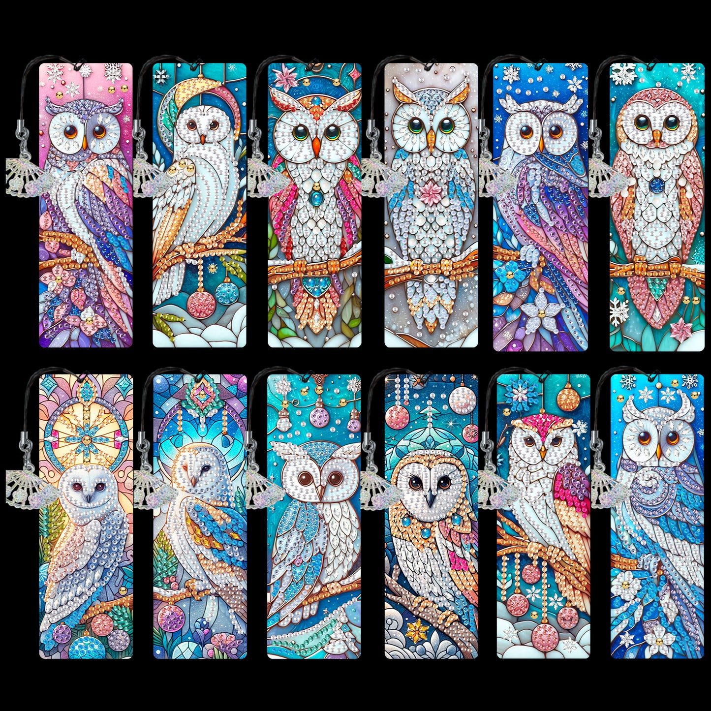 12Pcs Owl DIY Diamond Painting Bookmarks for Book Lovers Mosaic Art Supplies