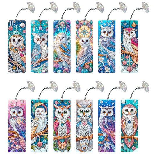 12Pcs Owl DIY Diamond Painting Bookmarks for Book Lovers Mosaic Art Supplies