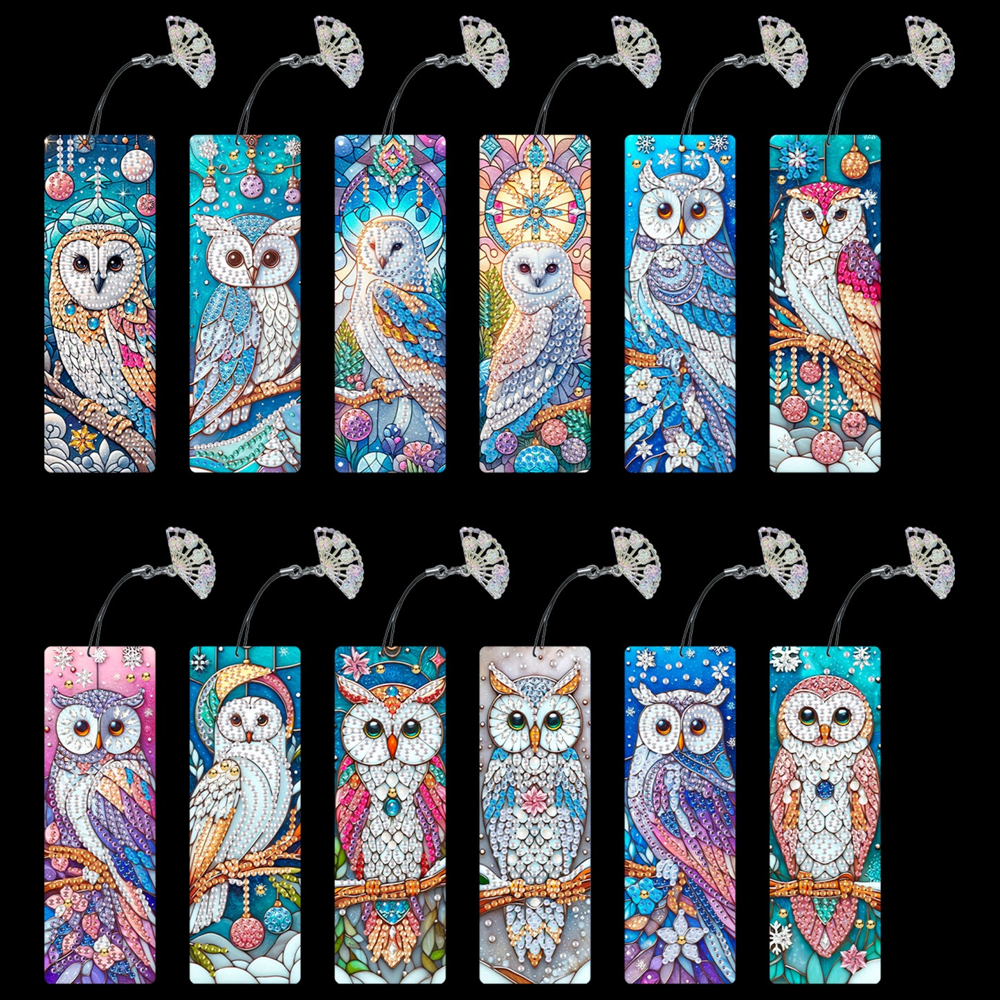 12Pcs Owl DIY Diamond Painting Bookmarks for Book Lovers Mosaic Art Supplies