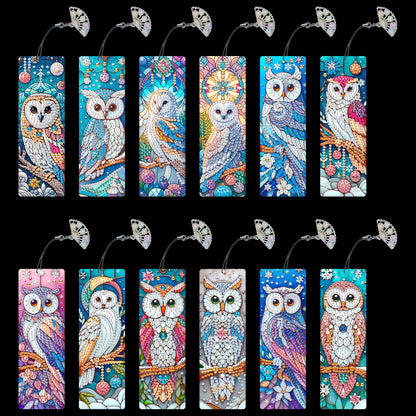 12Pcs Owl DIY Diamond Painting Bookmarks for Book Lovers Mosaic Art Supplies