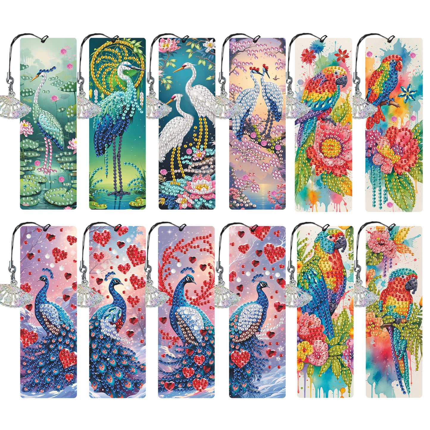 12Pcs Animal DIY Diamond Painting Bookmarks for Book Lovers Mosaic Art Supplies