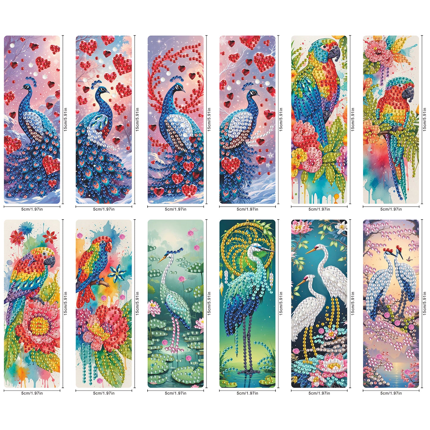 12Pcs Animal DIY Diamond Painting Bookmarks for Book Lovers Mosaic Art Supplies