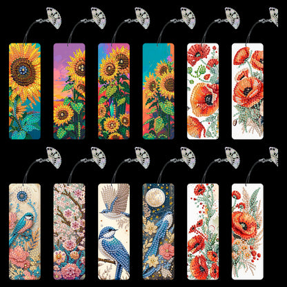 12Pcs Flowers and Birds DIY Diamond Painting Bookmarks for Reading Enthusiasts