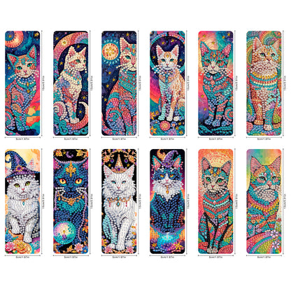 12Pcs Cat DIY Diamond Painting Bookmarks for Book Lovers Mosaic Art Supplies