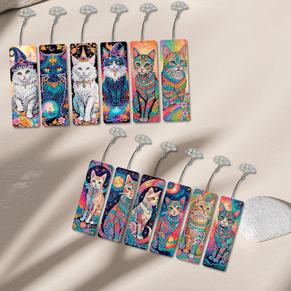 12Pcs Cat DIY Diamond Painting Bookmarks for Book Lovers Mosaic Art Supplies