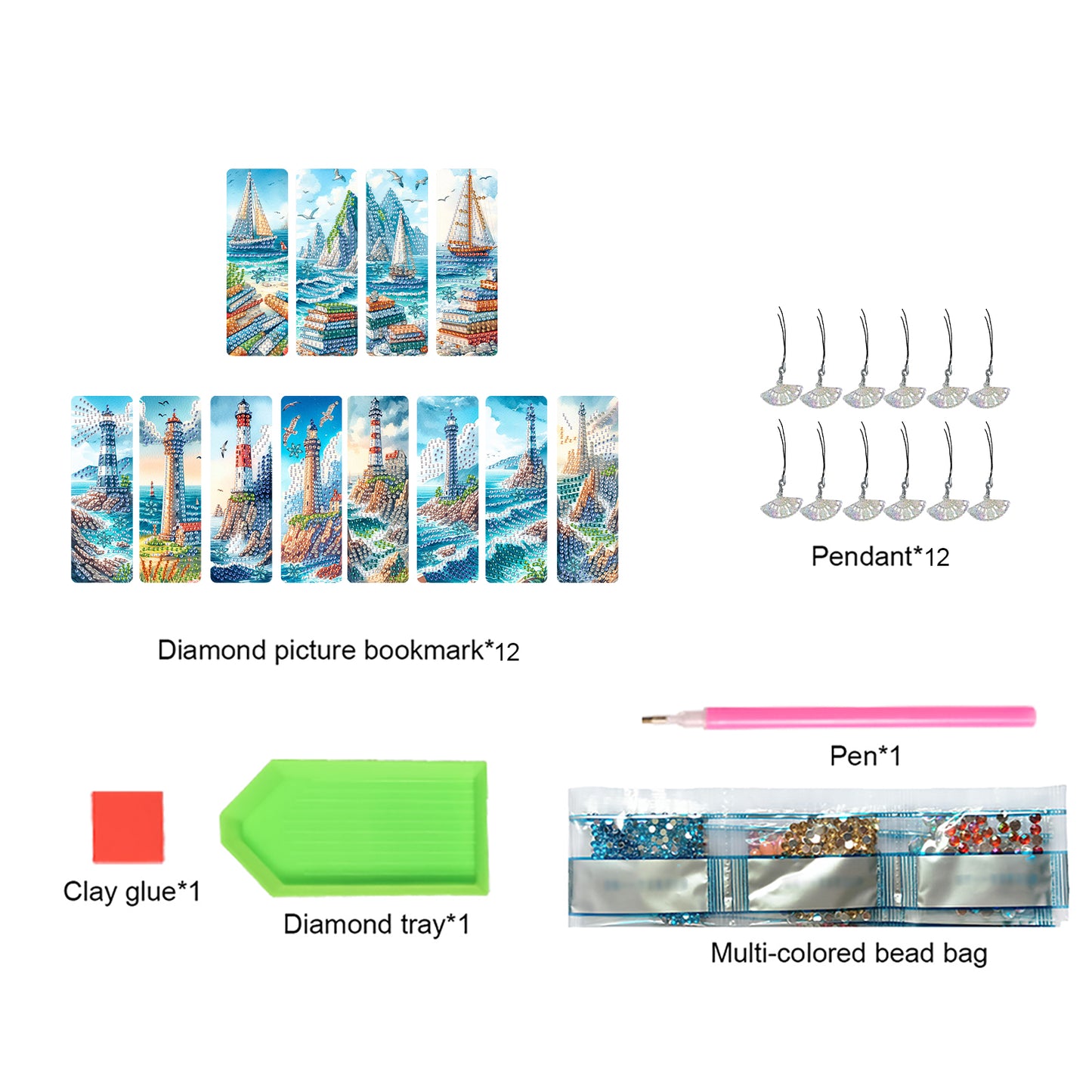 12Pcs Seaside Lighthouse DIY Diamond Painting Bookmarks for Reading Enthusiasts