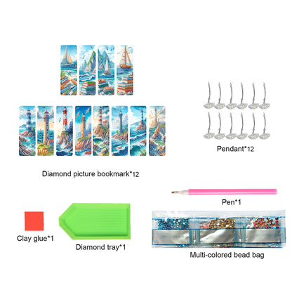 12Pcs Seaside Lighthouse DIY Diamond Painting Bookmarks for Reading Enthusiasts