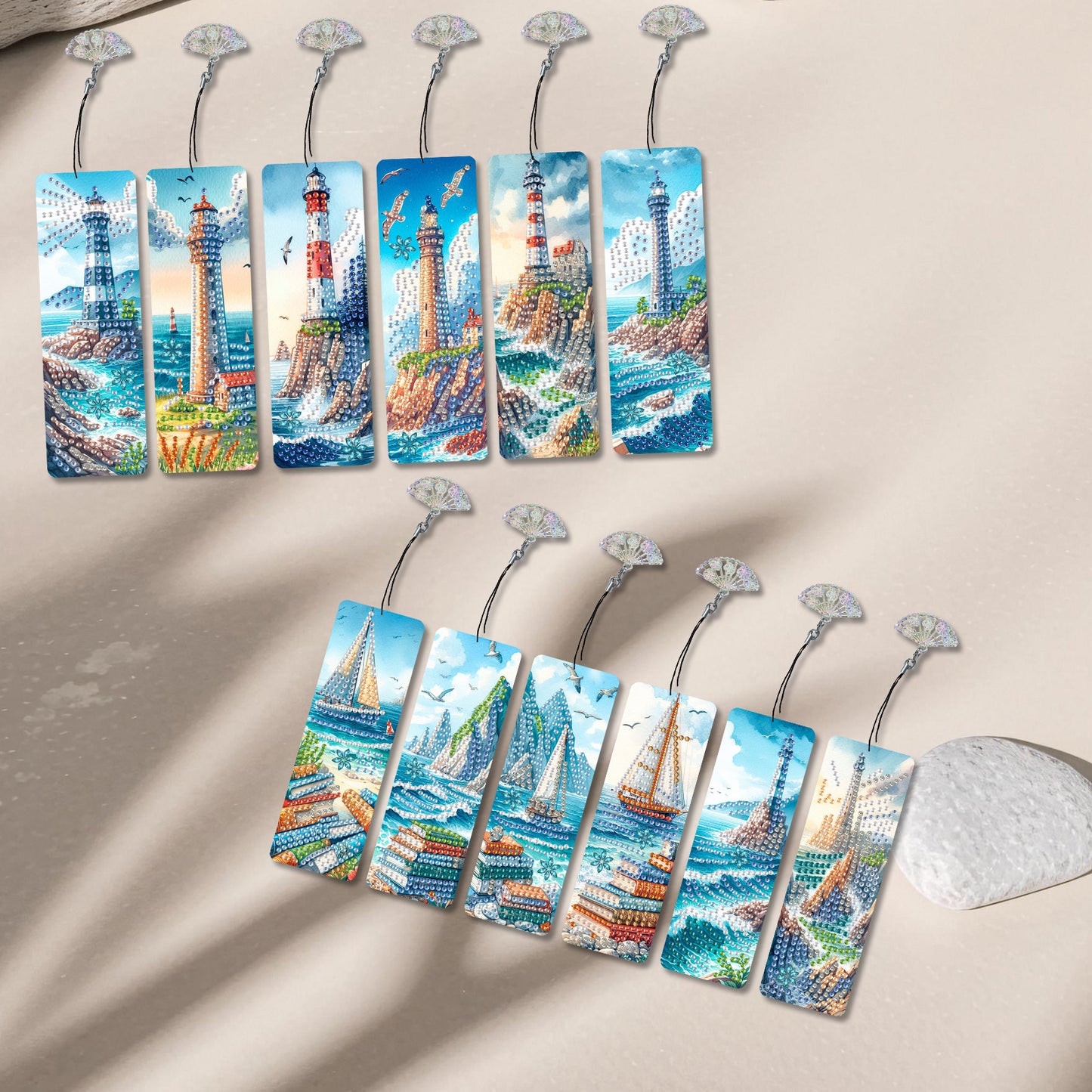 12Pcs Seaside Lighthouse DIY Diamond Painting Bookmarks for Reading Enthusiasts