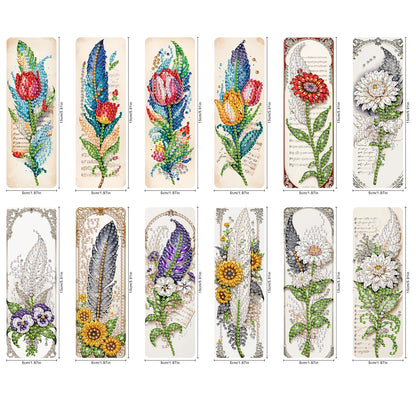 12Pcs Feathers and Flowers DIY Diamond Painting Bookmarks for Reading Enthusiast