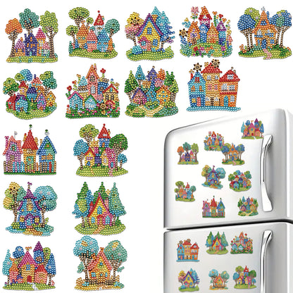 15pcs House 2D Acrylic DIY Diamond Art Fridge Magnet Kit for Home Car Decor