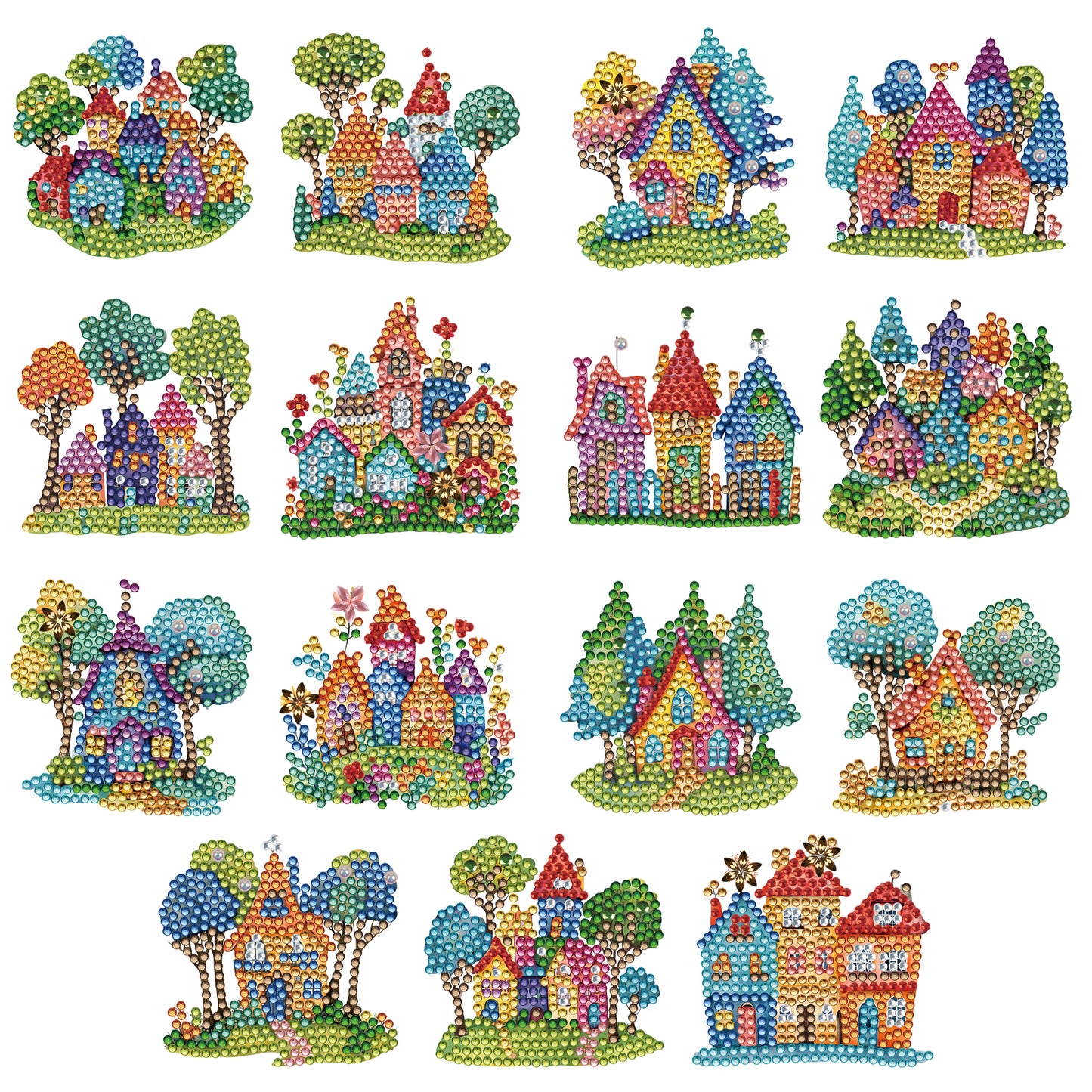 15pcs House 2D Acrylic DIY Diamond Art Fridge Magnet Kit for Home Car Decor