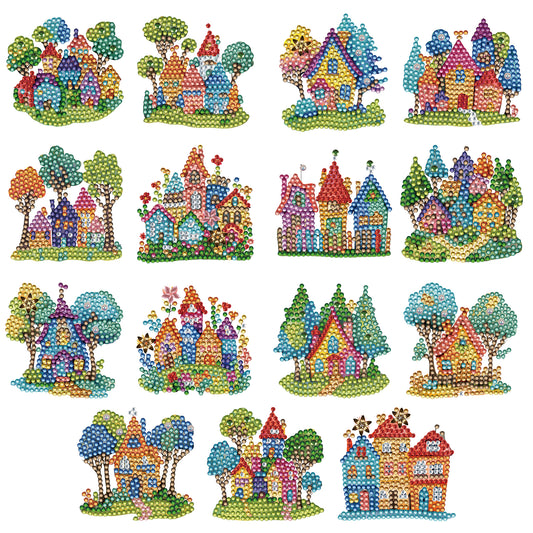 15pcs House 2D Acrylic DIY Diamond Art Fridge Magnet Kit for Home Car Decor