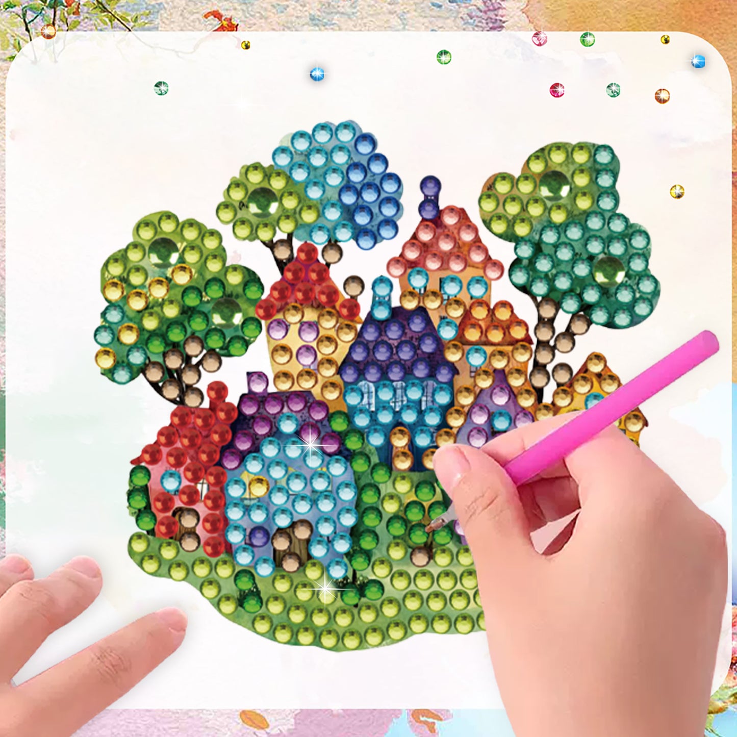 15pcs House 2D Acrylic DIY Diamond Art Fridge Magnet Kit for Home Car Decor