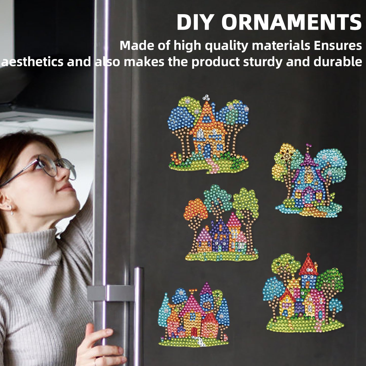 15pcs House 2D Acrylic DIY Diamond Art Fridge Magnet Kit for Home Car Decor