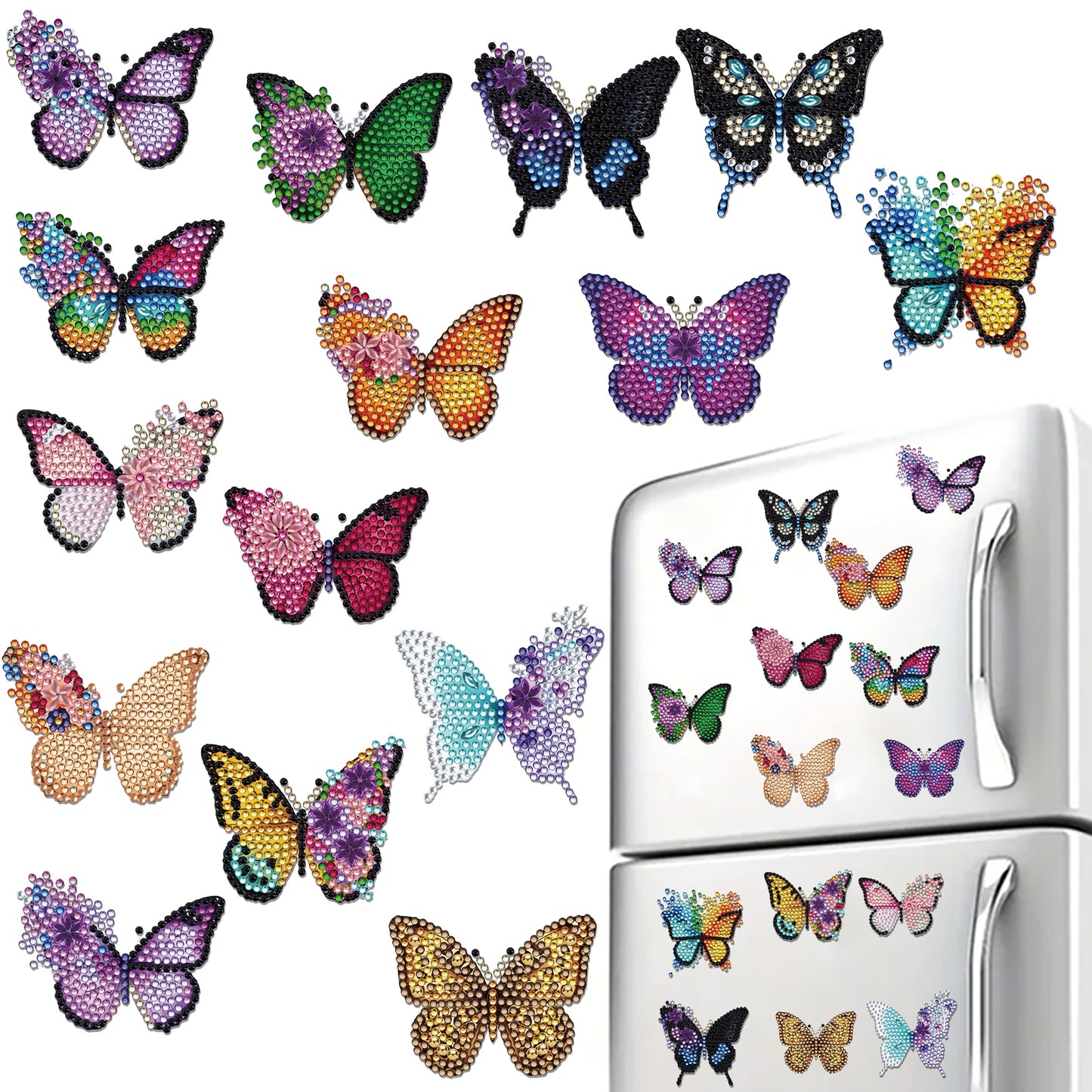 15pcs Butterfly 2D Acrylic DIY Diamond Art Fridge Magnet Kit for Home Car Decor