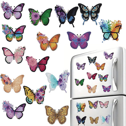 15pcs Butterfly 2D Acrylic DIY Diamond Art Fridge Magnet Kit for Home Car Decor