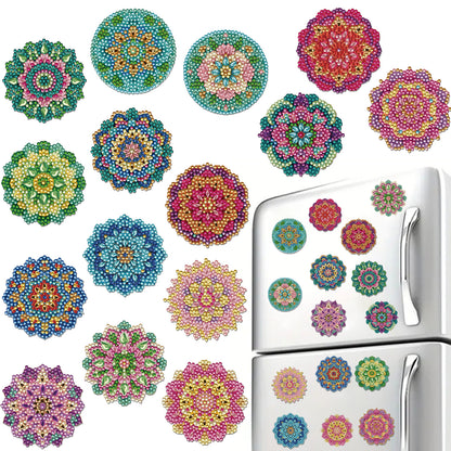 15pcs Mandala 2D Acrylic DIY Diamond Art Fridge Magnet Kit for Home Car Decor