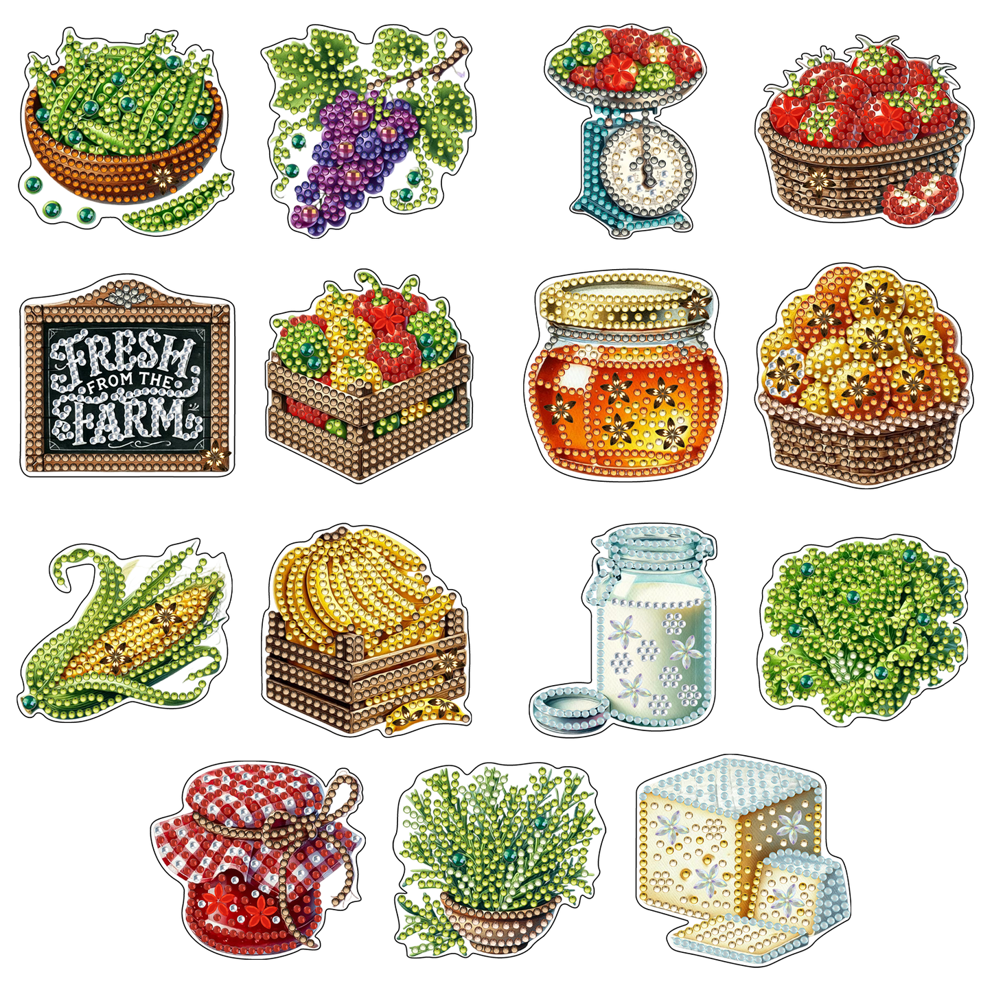 15pcs Vegetable 2D Acrylic DIY Diamond Art Fridge Magnet Kit for Home Car Decor