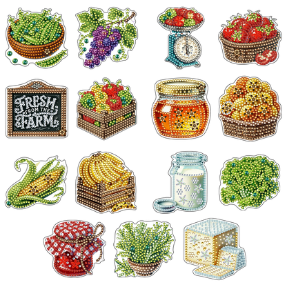 15pcs Vegetable 2D Acrylic DIY Diamond Art Fridge Magnet Kit for Home Car Decor