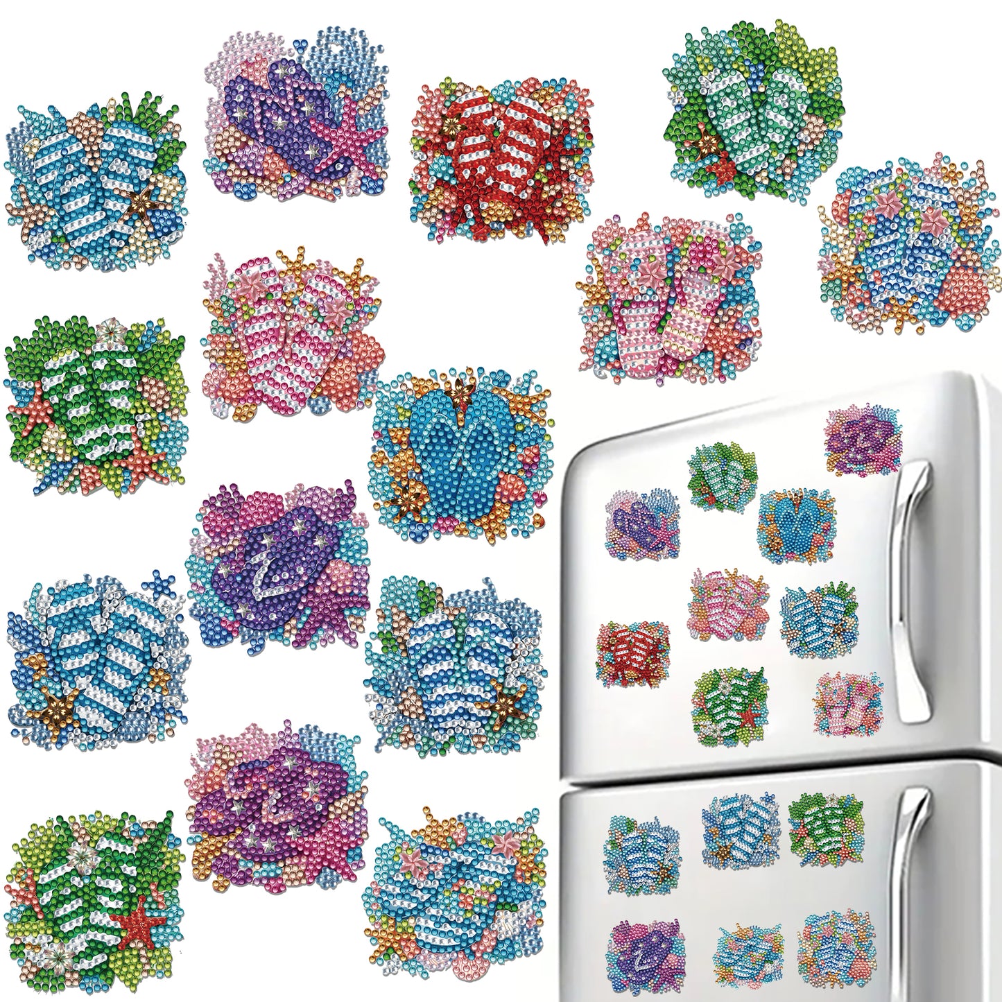 15pcs Slipper 2D Acrylic DIY Diamond Art Fridge Magnet Kit for Home Car Decor
