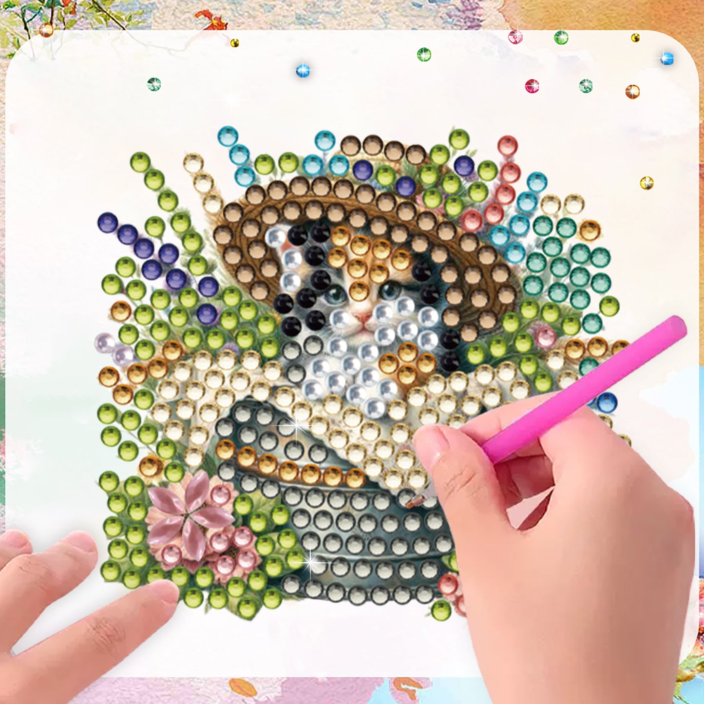 15pcs Cat 2D Acrylic DIY Diamond Art Fridge Magnet Kit for Home Car Decor
