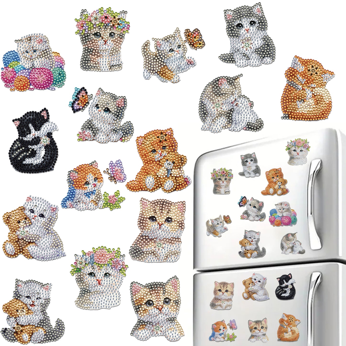 15pcs Kitten 2D Acrylic DIY Diamond Art Fridge Magnet Kit for Home Car Decor