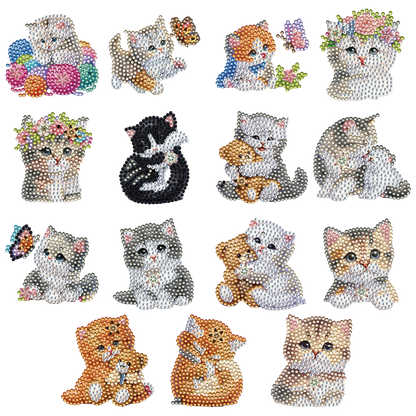 15pcs Kitten 2D Acrylic DIY Diamond Art Fridge Magnet Kit for Home Car Decor