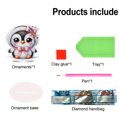 2D Flat Penguin DIY Diamond Painting Tabletop Ornaments Kit for Home Decor Gift