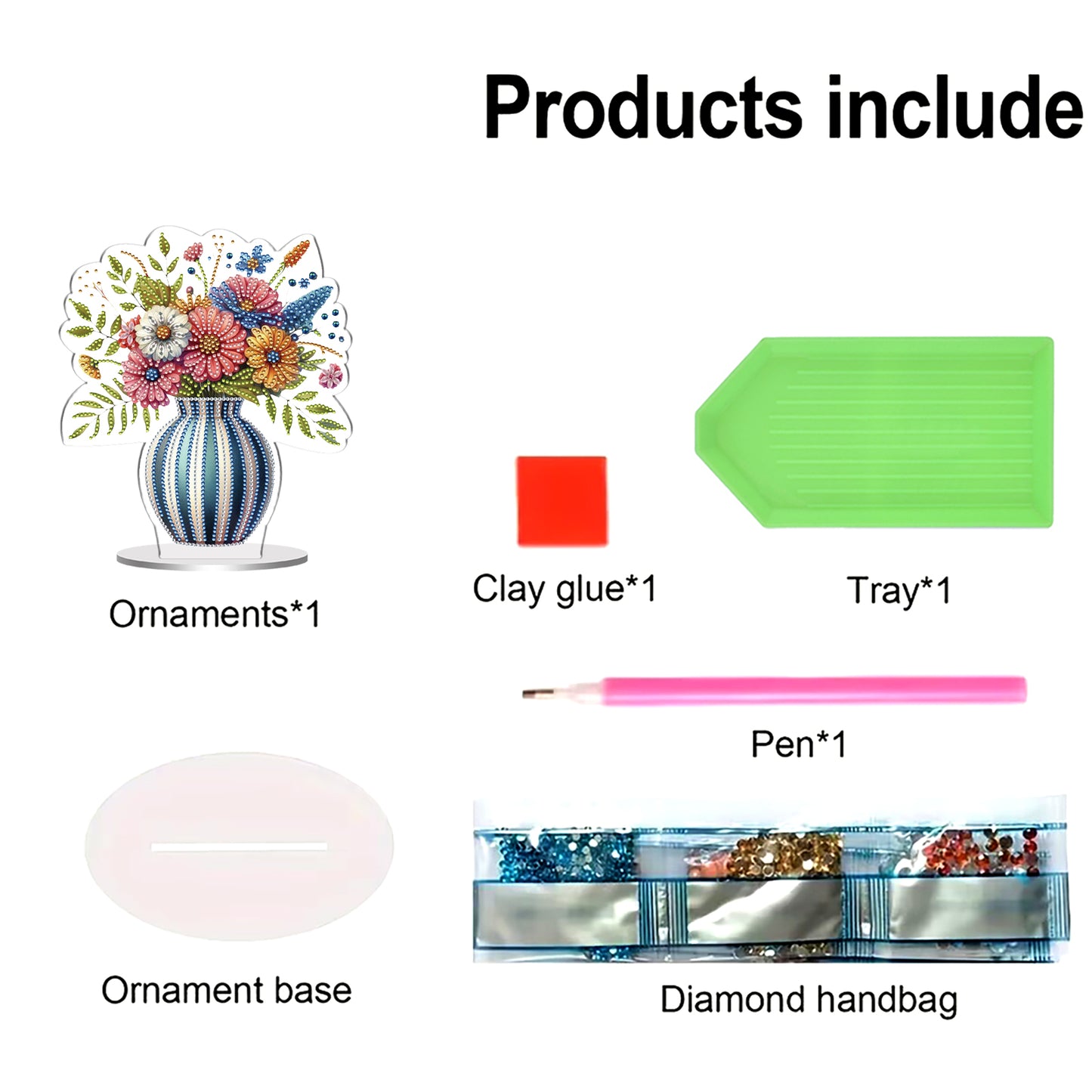 2D Flat Bouquet DIY Diamond Painting Tabletop Ornaments Kit for Home Decor Gift