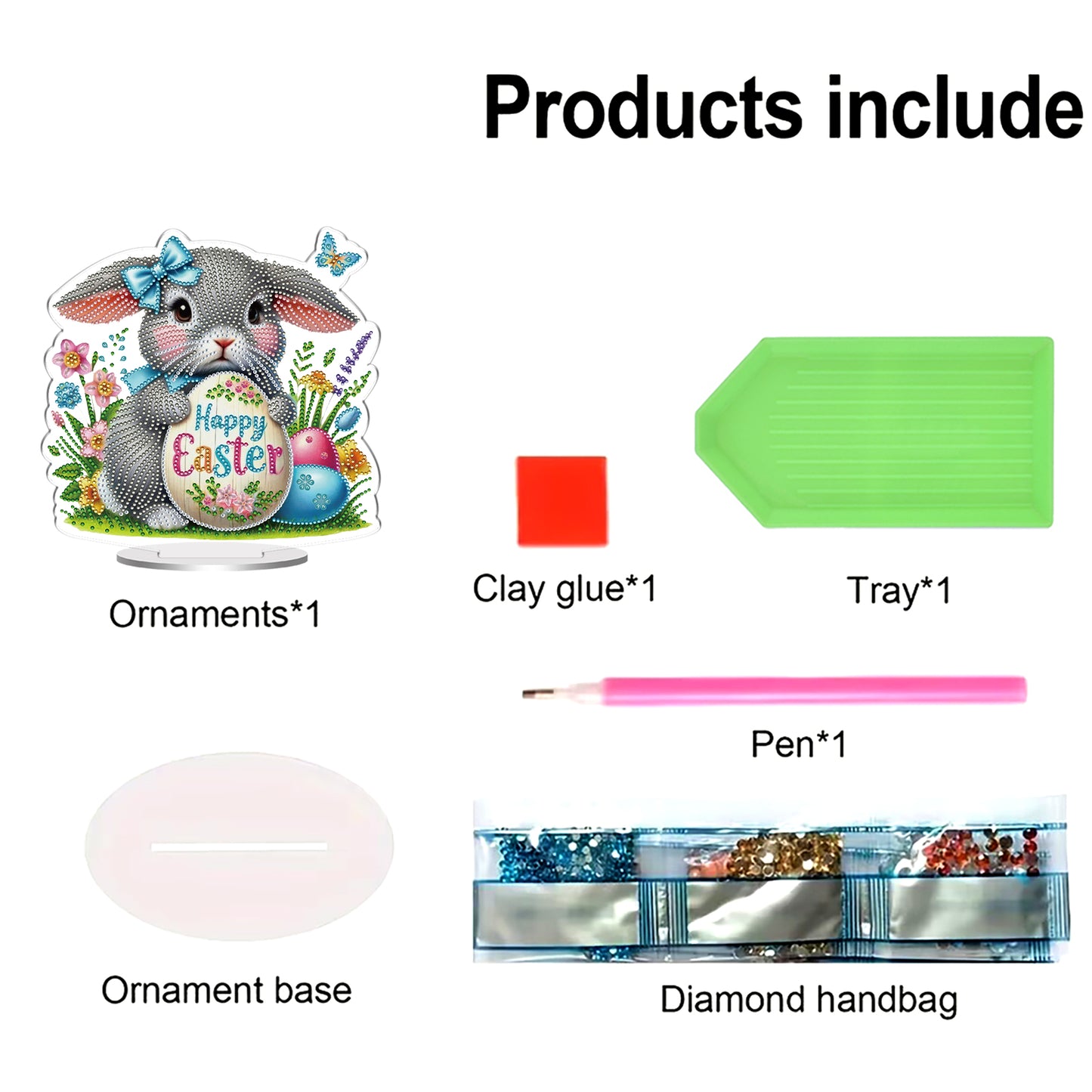 2D Flat Easter DIY Diamond Painting Tabletop Ornaments Kit for Home Decor Gift