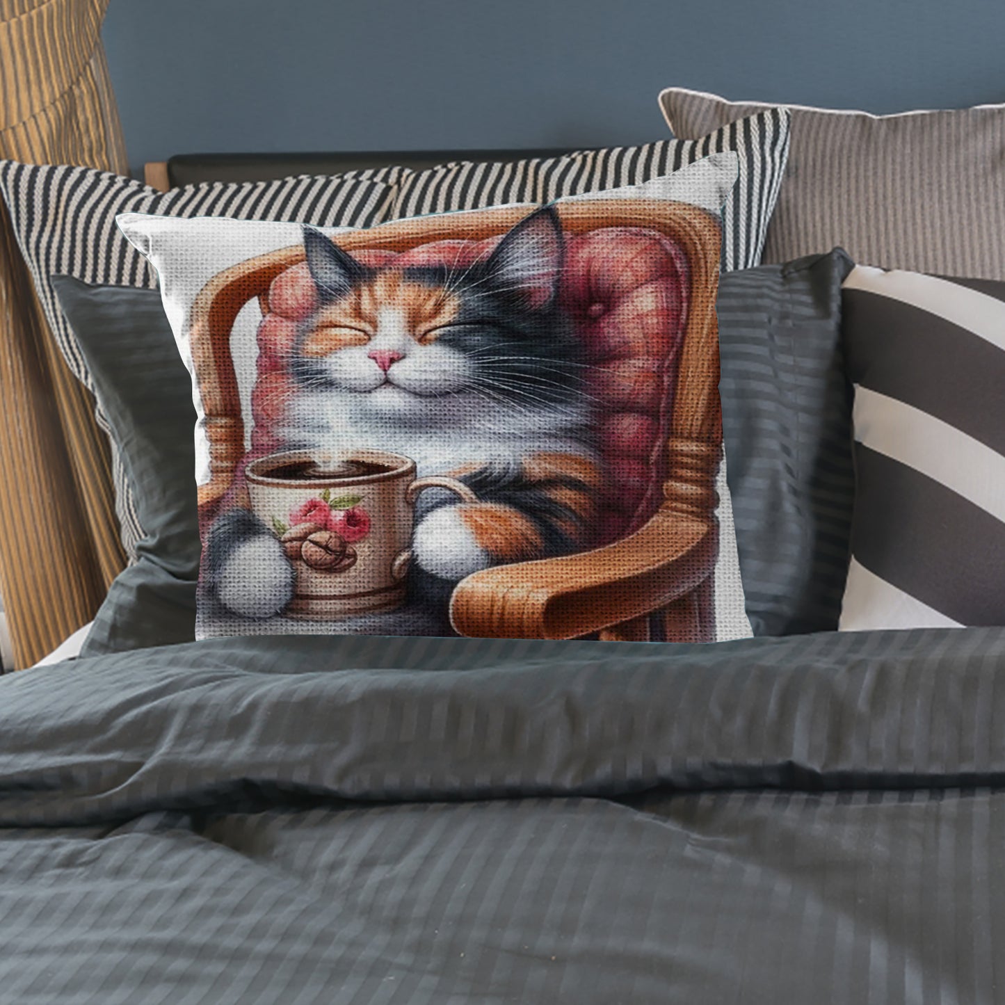 Cat 11CT DIY Stamped Cross Stitch Pillow Kit 45x45cm for Adults Home Decor (C)