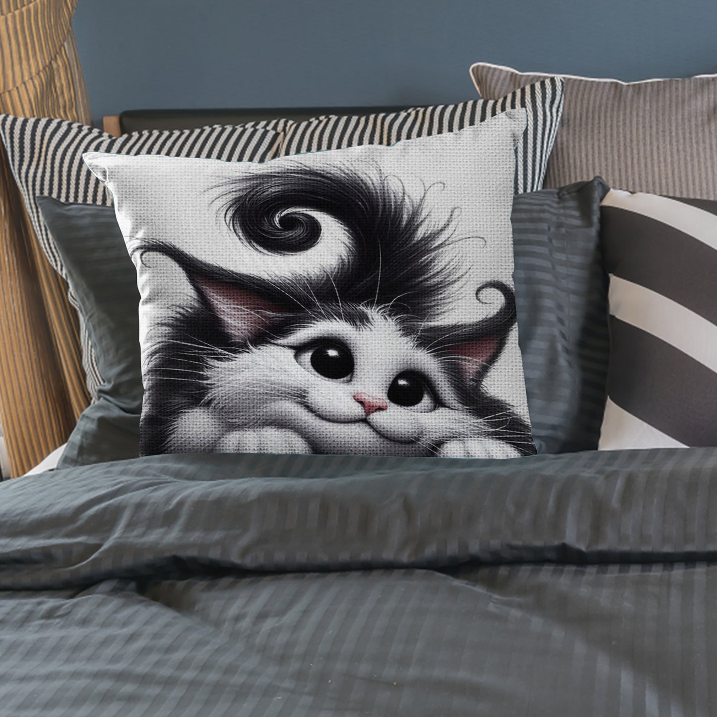 Cat 11CT DIY Stamped Cross Stitch Pillow Kit 45x45cm for Adults Home Decor (D)