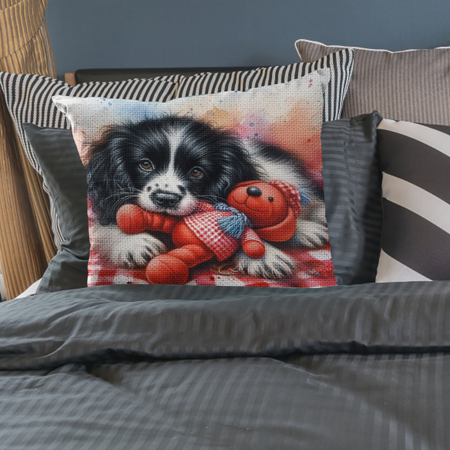 Dog 11CT DIY Stamped Cross Stitch Pillow Kit 45x45cm for Adults Home Decor (F)