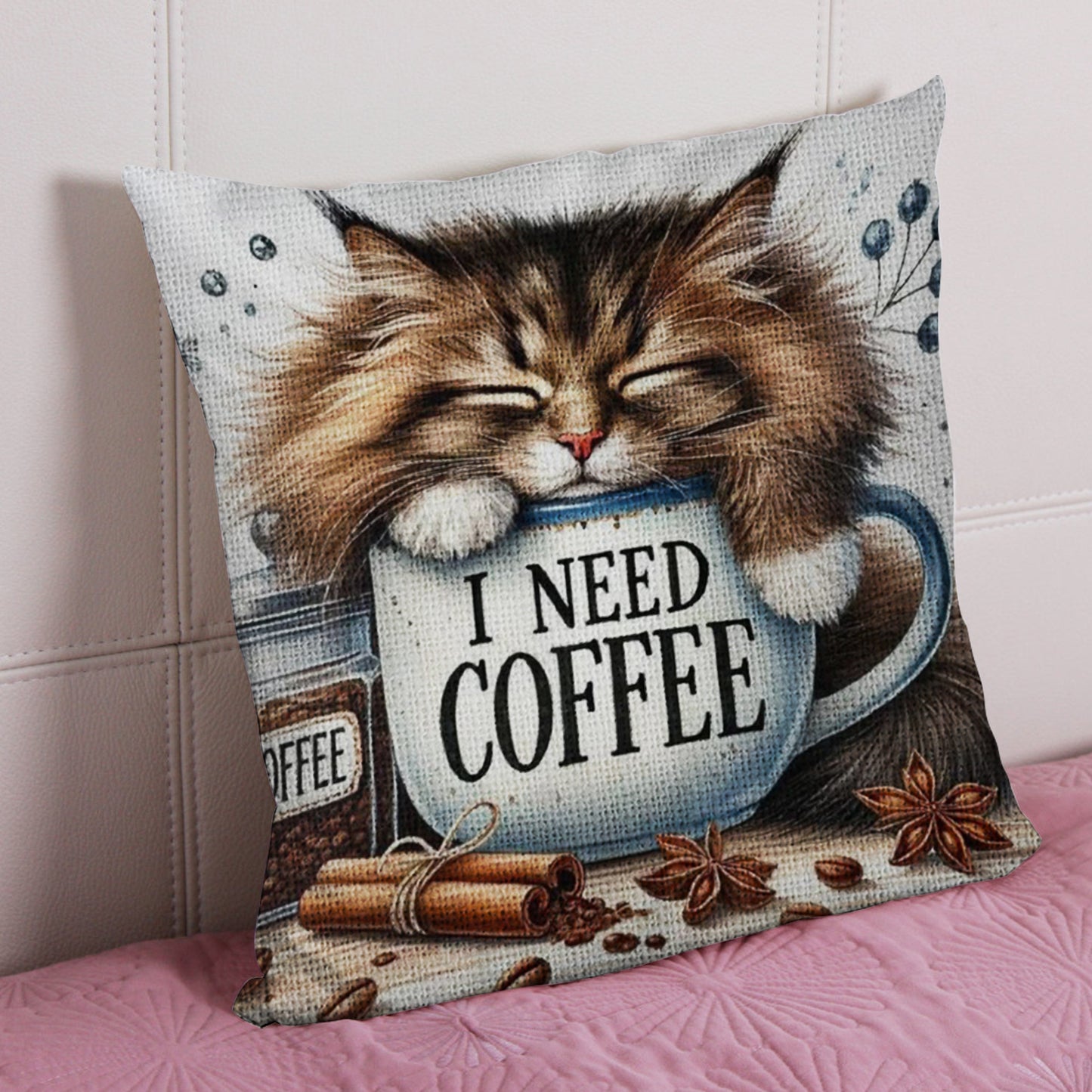 Cat 11CT DIY Stamped Cross Stitch Pillow Kit 45x45cm for Adults Home Decor (H)