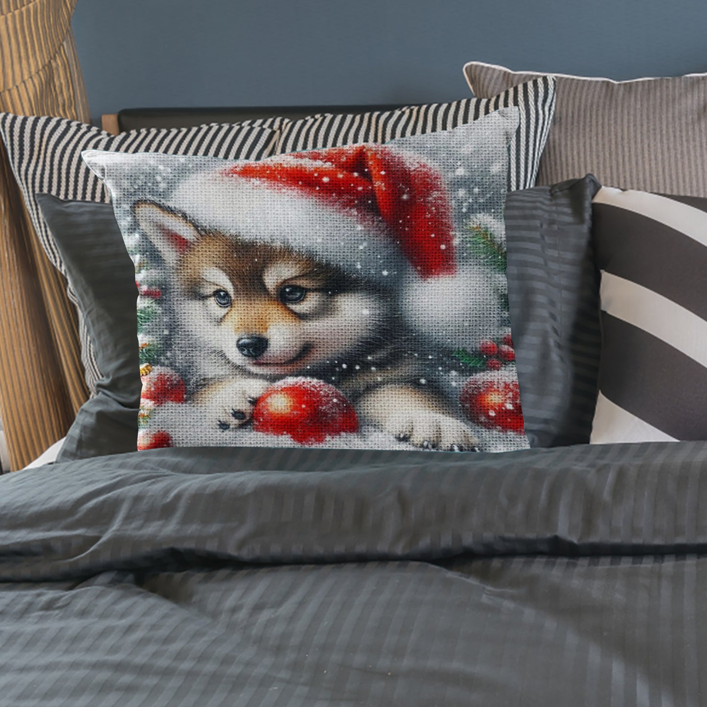 Dog 11CT DIY Stamped Cross Stitch Pillow Kit 45x45cm for Adults Home Decor (I)