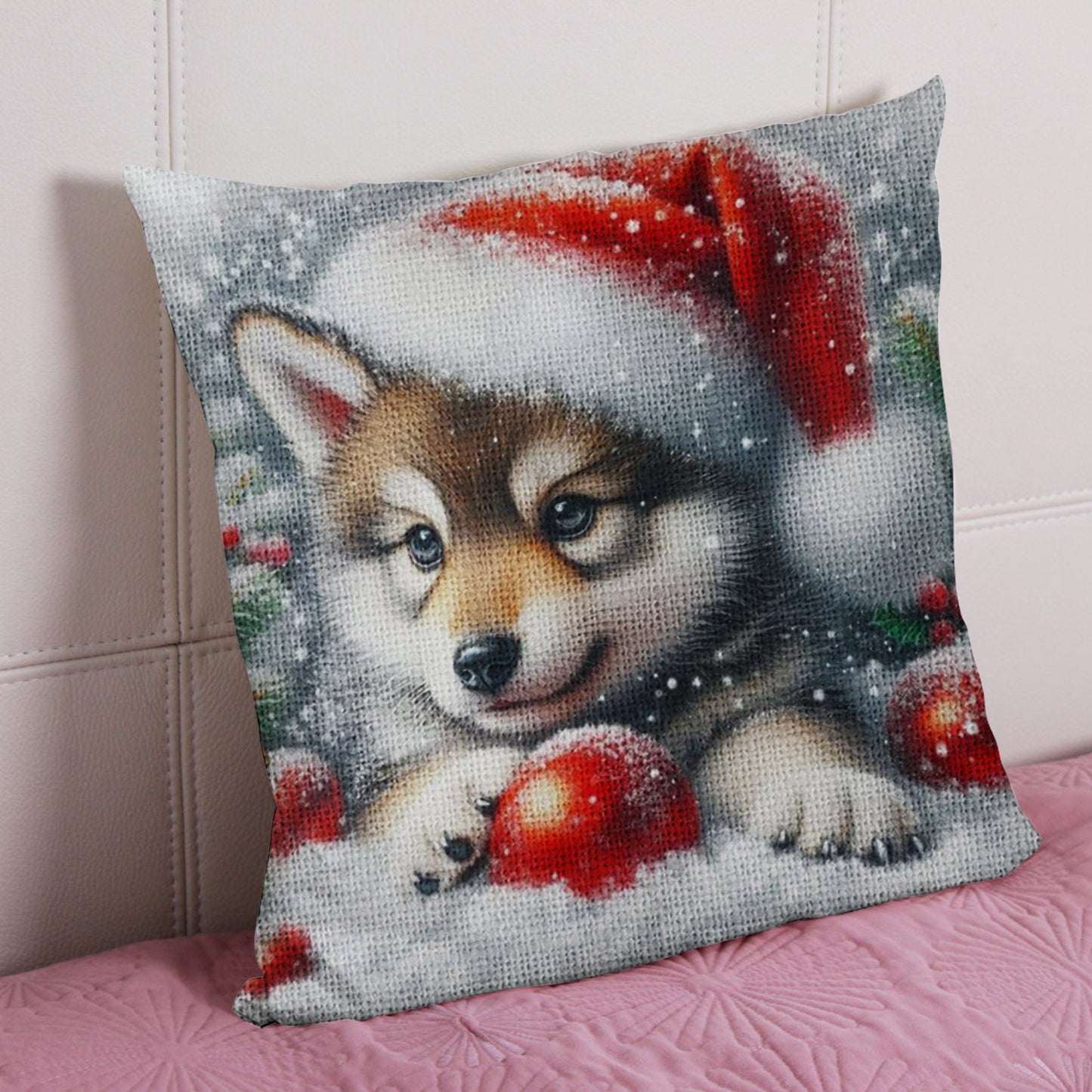 Dog 11CT DIY Stamped Cross Stitch Pillow Kit 45x45cm for Adults Home Decor (I)