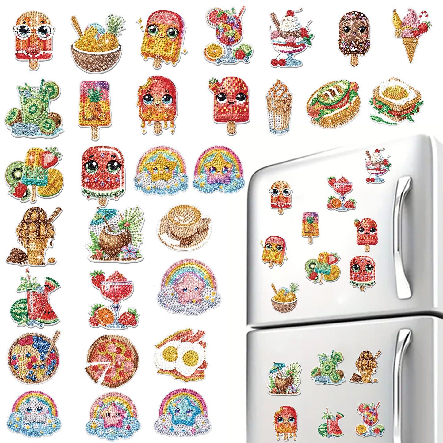 30Pcs Dessert Drink Diamond Art Magnets Refrigerator for Adults DIY Home Decor