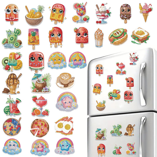 30Pcs Dessert Drink Diamond Art Magnets Refrigerator for Adults DIY Home Decor