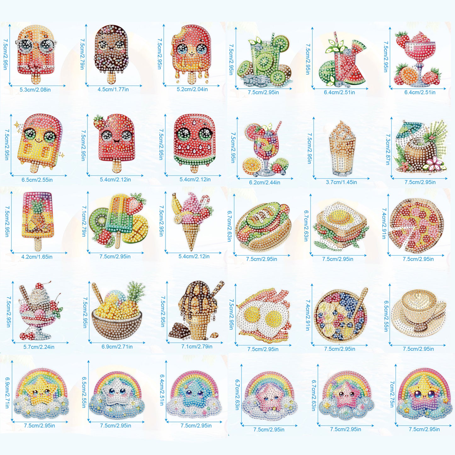 30Pcs Dessert Drink Diamond Art Magnets Refrigerator for Adults DIY Home Decor