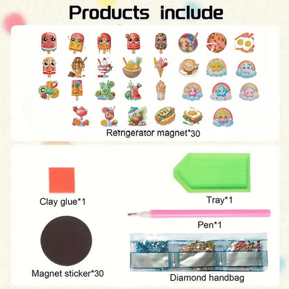 30Pcs Dessert Drink Diamond Art Magnets Refrigerator for Adults DIY Home Decor