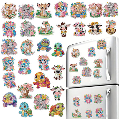 30Pcs Cute Animal Diamond Art Magnets Refrigerator for Adults DIY Home Decor
