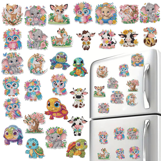 30Pcs Cute Animal Diamond Art Magnets Refrigerator for Adults DIY Home Decor
