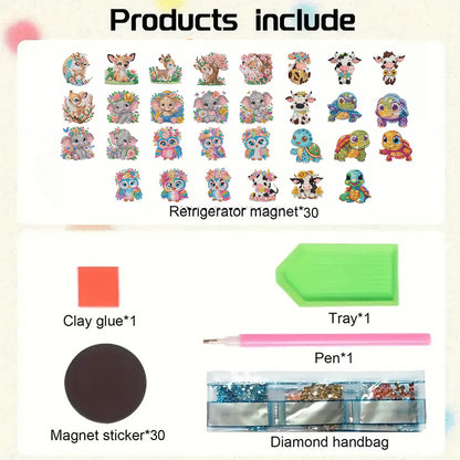 30Pcs Cute Animal Diamond Art Magnets Refrigerator for Adults DIY Home Decor