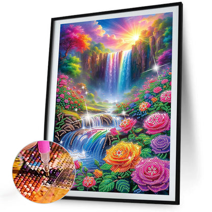 Flower Waterfall - Special Shaped Drill Diamond Painting 30*40CM
