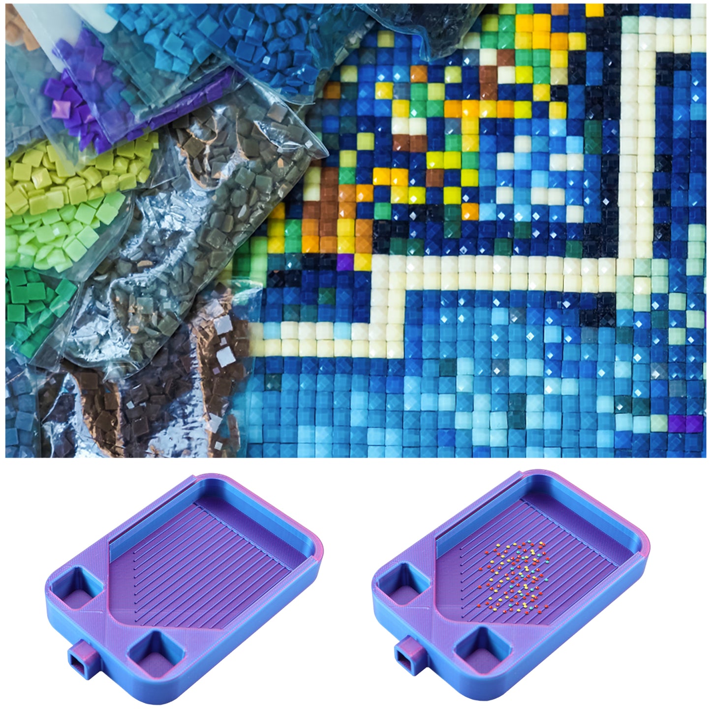 Diamond Painting Storage Container Tray for Diamond Art Beads (Blue Purple)